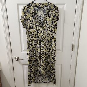 BCBGMaxAzria Black and Yellow Floral Midi Dress